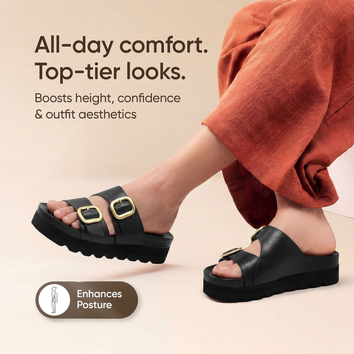 Frido Women's Arch Comfort Wedge Sandals - Buckle Strap