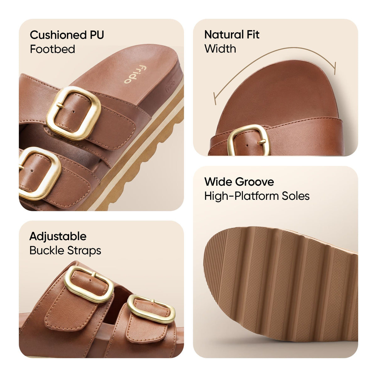Frido Women's Arch Comfort Wedge Sandals - Buckle Strap