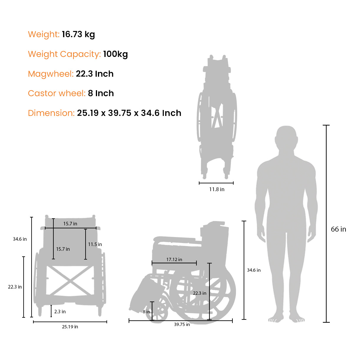 Frido FSS102 | Everyday Foldable Wheelchair