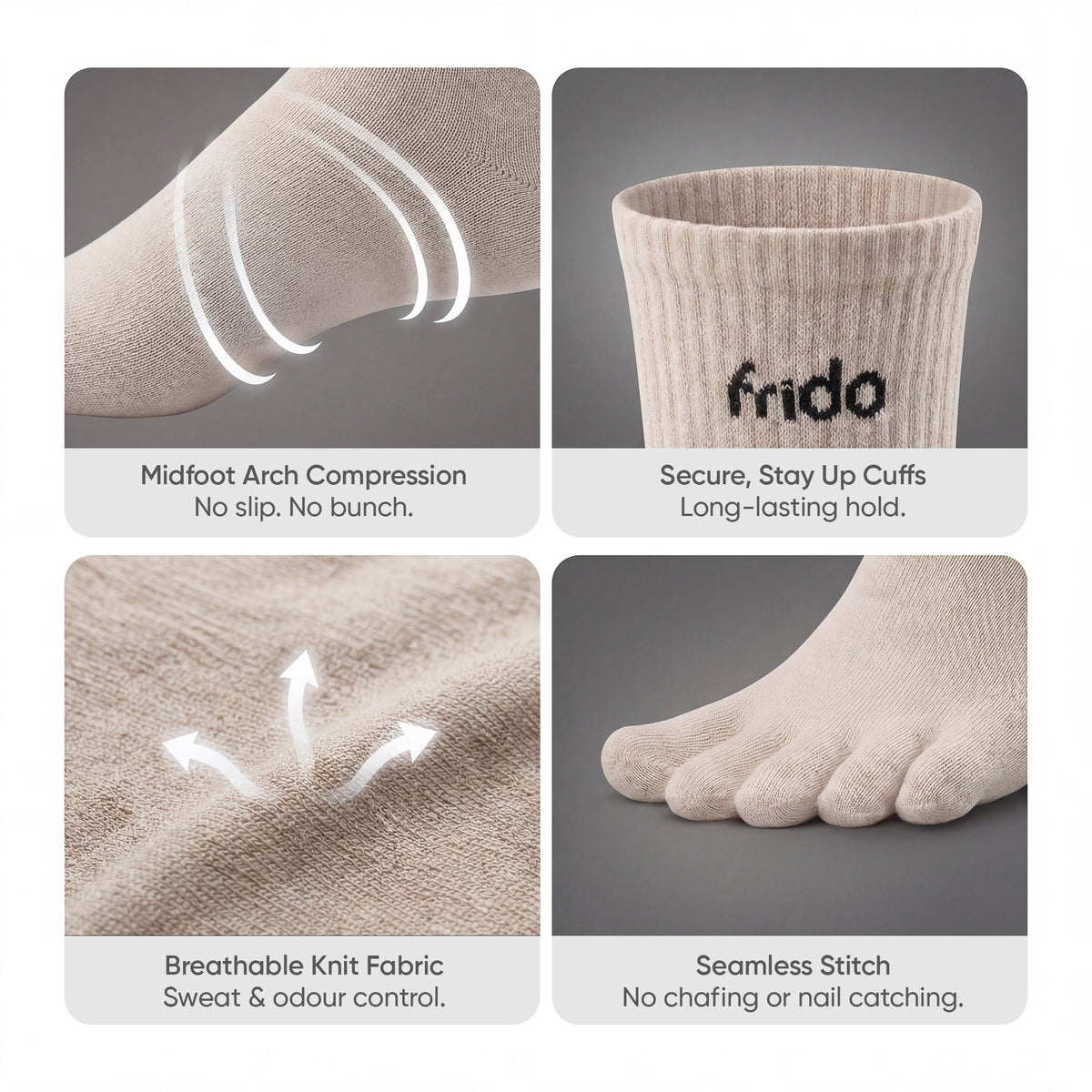 Frido Five Toe Socks - Solid