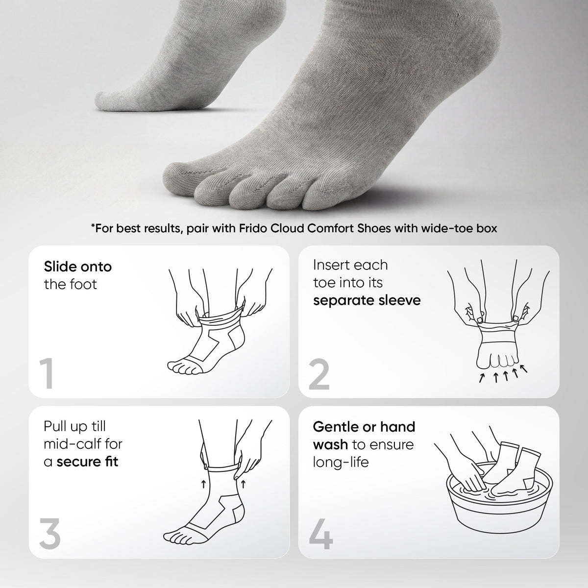 Frido Five Toe Socks - Solid