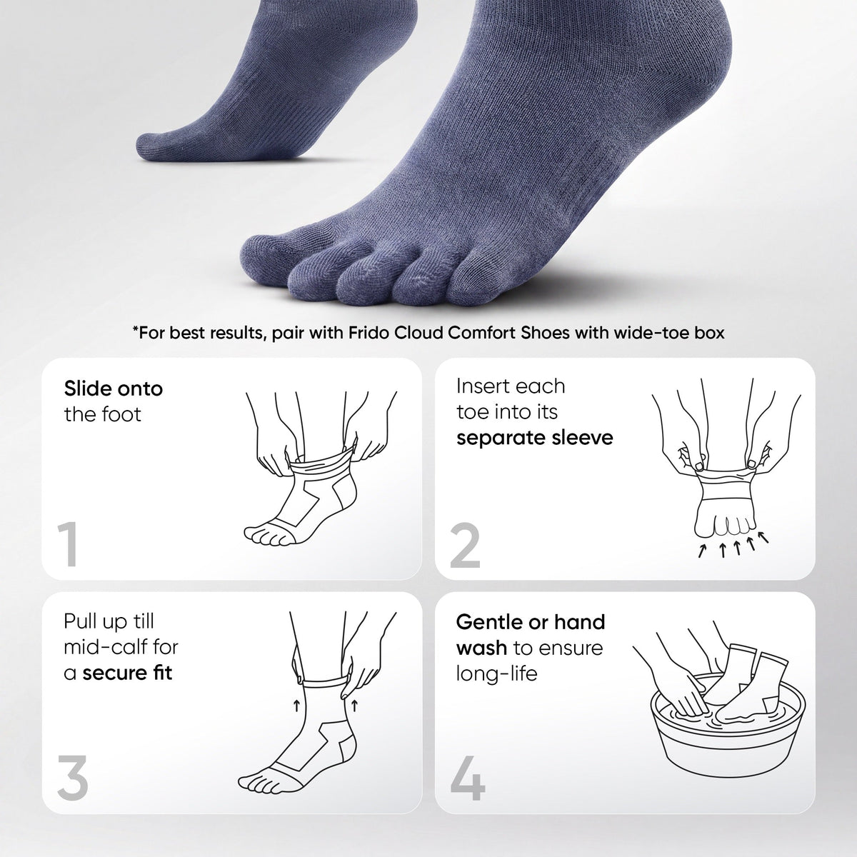 Frido Five Toe Socks - Solid