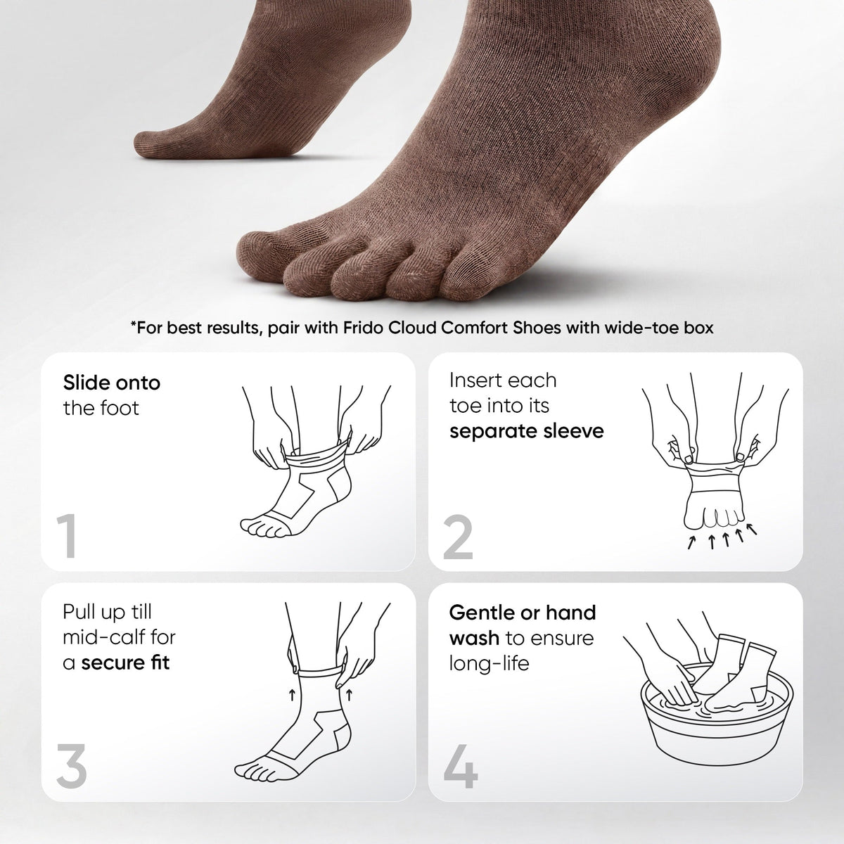 Frido Five Toe Socks - Solid