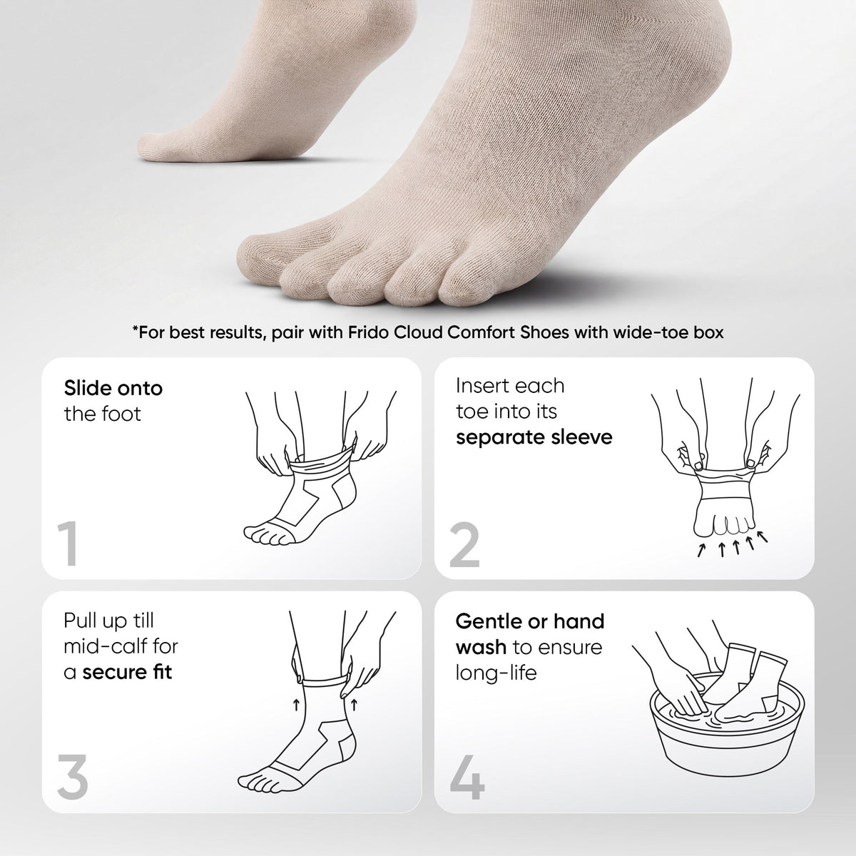 Frido Five Toe Socks - Solid