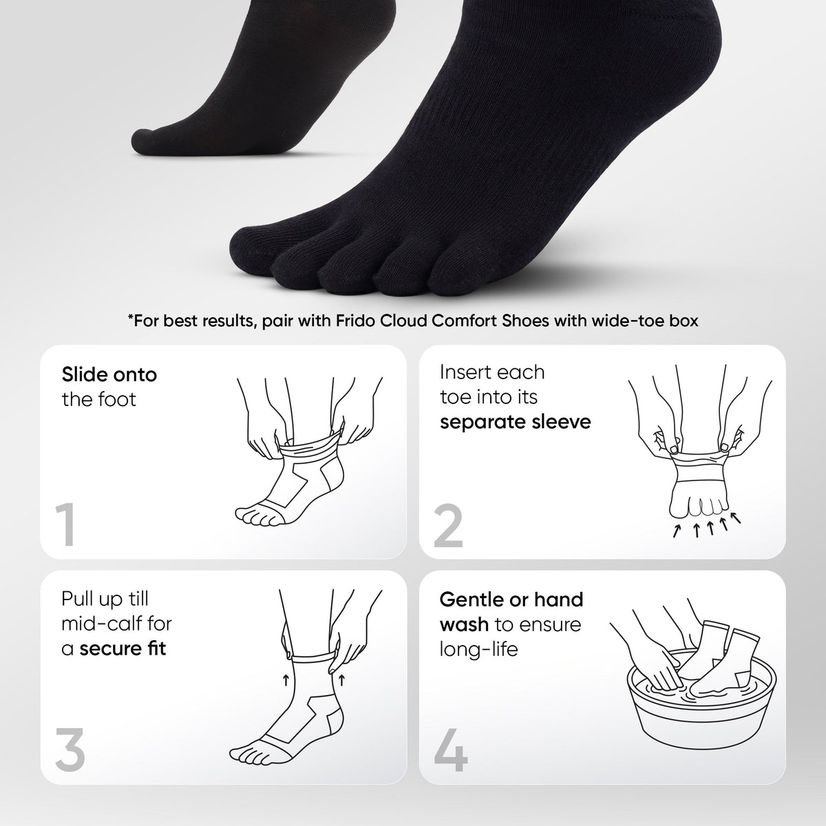 Frido Five Toe Socks - Solid
