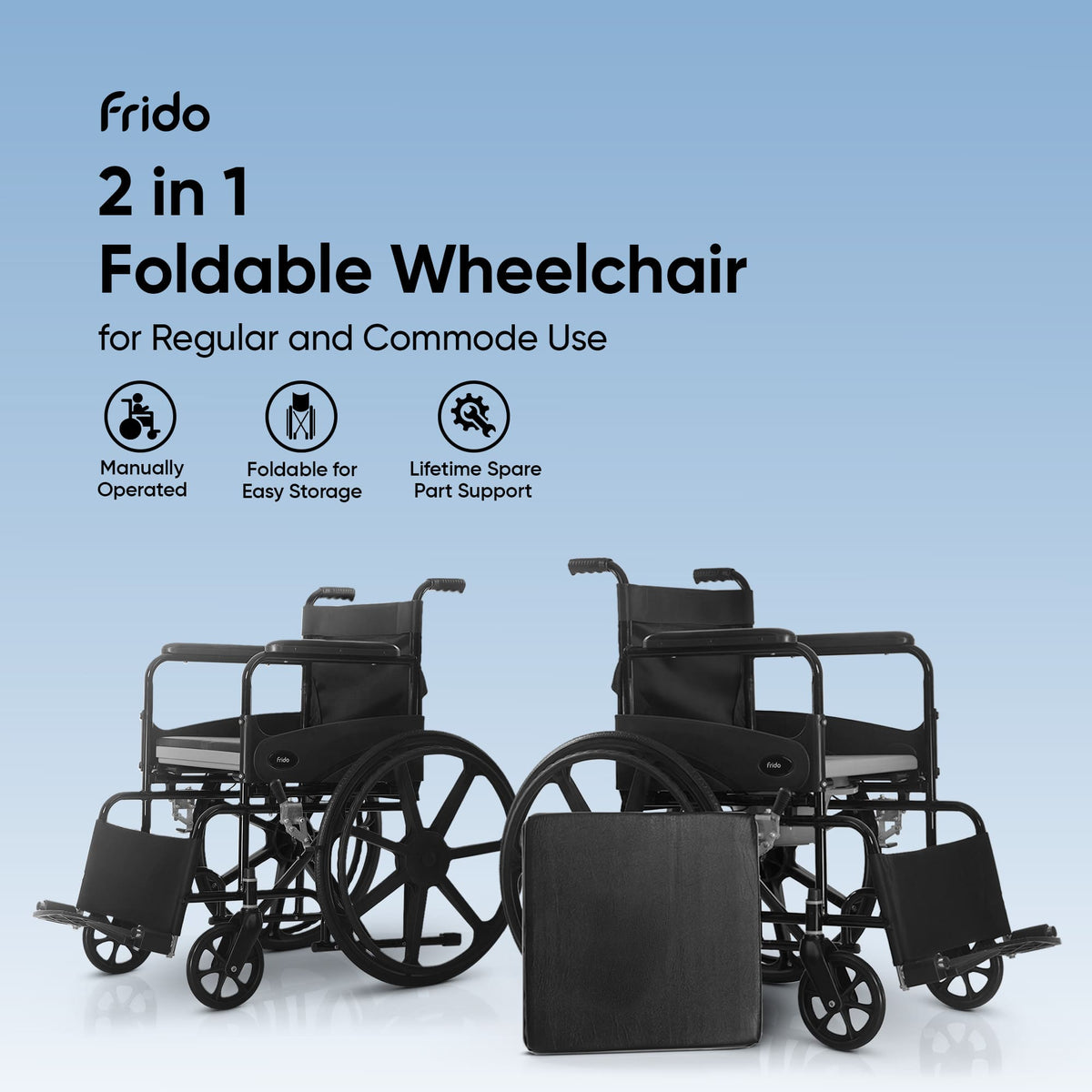 Frido 2 in 1 Foldable Wheelchair for Regular and Commode Use(FSC101)