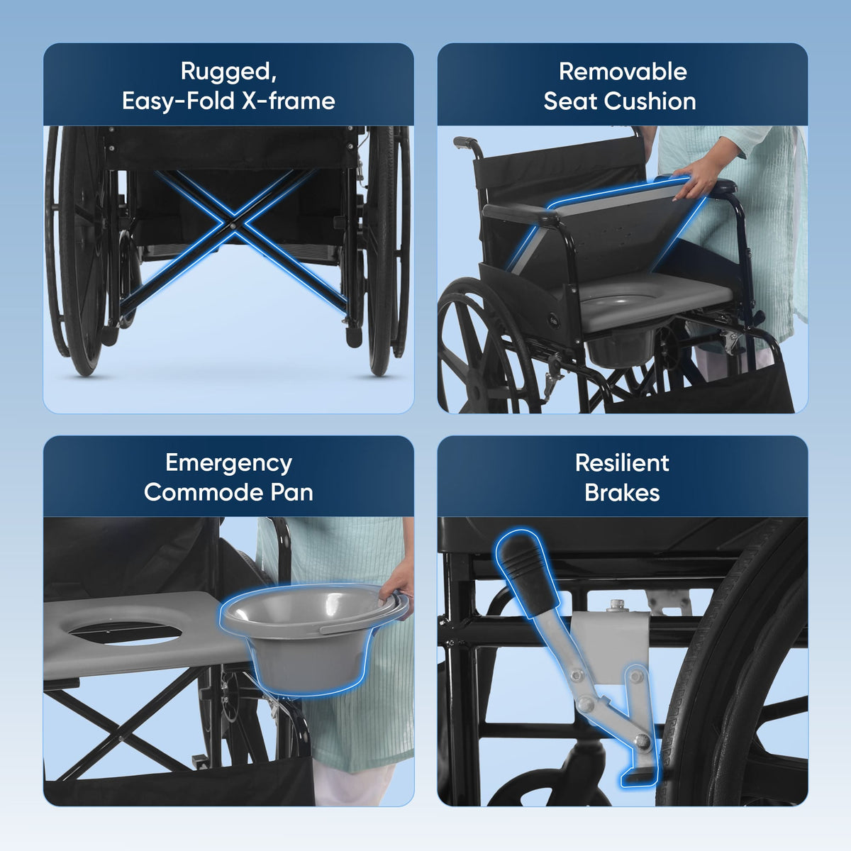 Frido 2 in 1 Foldable Wheelchair for Regular and Commode Use(FSC101)