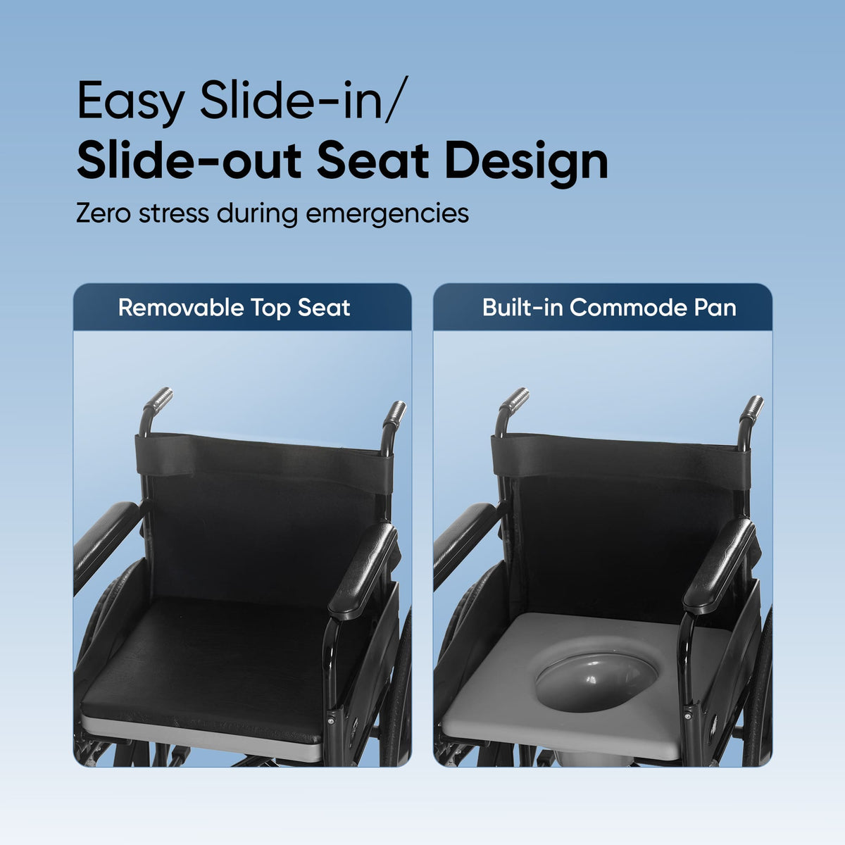 Frido 2 in 1 Foldable Wheelchair for Regular and Commode Use(FSC101)